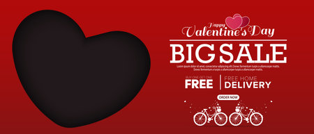 Happy Valentine's Day Big Sale Background. Big black hearts. Website, poster, ads, coupons, promotional material and shopping template.のイラスト素材