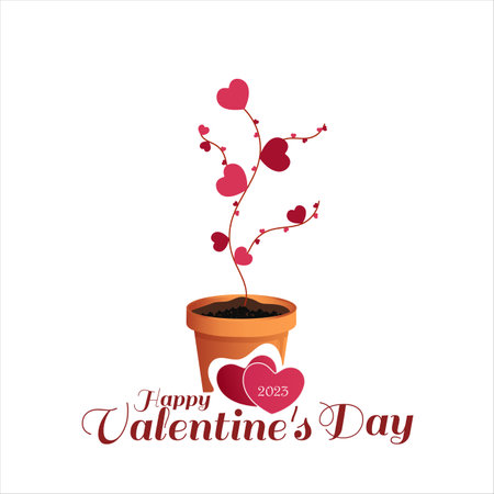 Valentine's day. Love plant growing in beautiful flower pot on white backgrounds.のイラスト素材