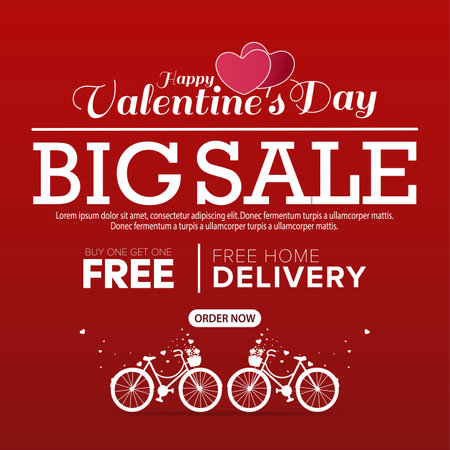Happy Valentine's Day Sale Poster or banner with heart and cycle on red background. For Promotion and shopping template.のイラスト素材