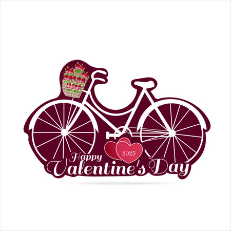 Illustration of a bicycle with flowers in a basket isolated on white background. Vector. Cartoon. Flat.のイラスト素材