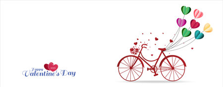 Valentine's Day greeting card with heart shaped balloons tied on a red bike.のイラスト素材