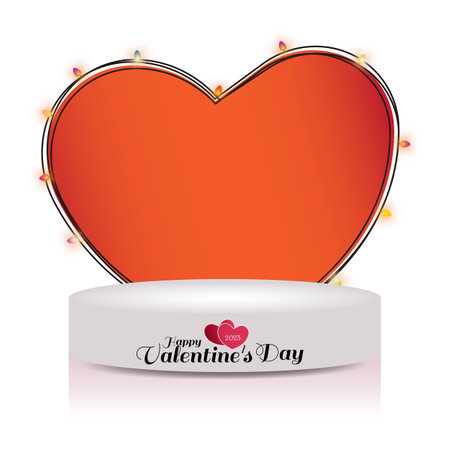 Happy Valentine's Day background. Big hearts with light and 3d shape for product display presentation. Vector illustration for website, poster, ads, coupons, promotional material.のイラスト素材