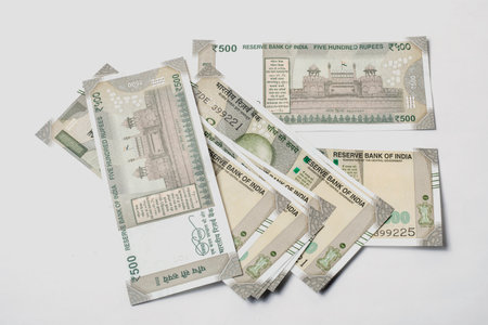 Indian currency, Indian rupee banknotes on white background, isolated