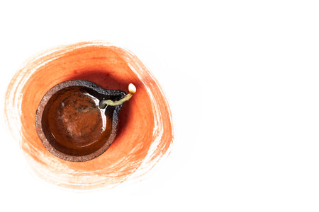 Happy Diwali concept - Close up of diwali diya lamp on white background with space for text. Hindu festival of lights.の写真素材