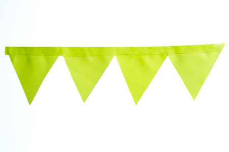 Bright Green Triangle Paper Bunting Flags on White Backgroundの写真素材