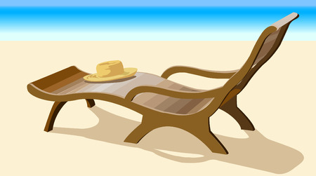 Chaise lounge and straw hat on coast of ocean in  middayのイラスト素材