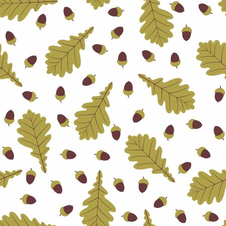 Green oak leaves with acorns pattern. Seamless illustration. Ideal for packaging eco-friendly products, scrapbooking, eco-style party designの写真素材