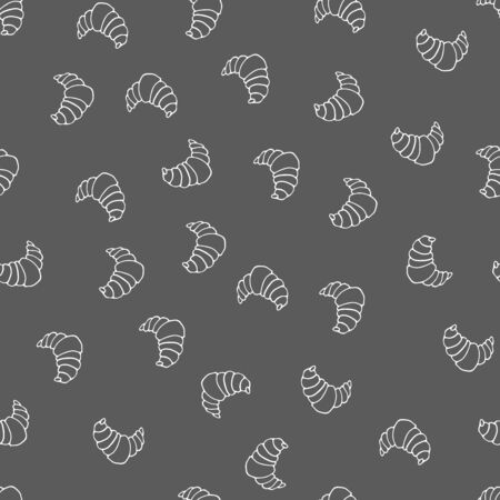 Croissant seamless pattern. Black white sketch illustration. Hand drawn bread digital paper. Doodle. White on black blackboard. For logo, wallpaper, fabric, packing, wrapperの写真素材
