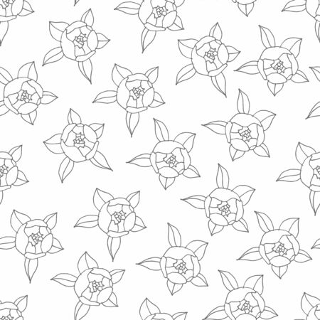Seamless pattern with grey peony flowers. Hand drawn doodle illustration. For scrapbooking, packaging, fabrics, wallpaper, textiles, digital paper.の写真素材