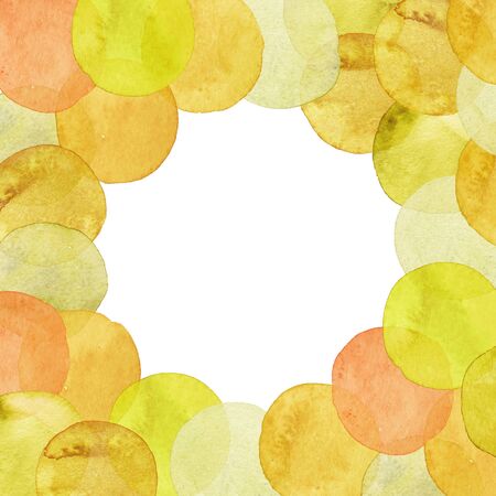 Summer frame. Watercolor yellow circles border. Perfect for Invitation, cards template, scrapbooking, party design, photo and textの写真素材