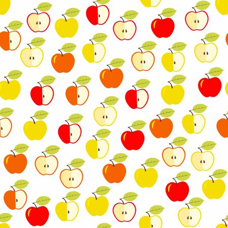 Red, orange, yellow apple seamless pattern. illustration. Design for fabric, scrapbooking, packaging paper, wallpaper, wrapping, menuの写真素材