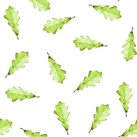 Green oak leaves background. Spring Watercolor Seamless illustration. Good for wrapping, wallpaper, packaging, fabricの写真素材