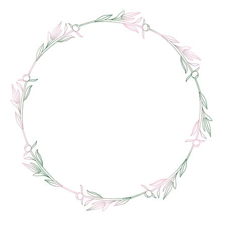 Green-pink peony buds wreath. Natural illustration. Template for your photo, congratulations, invitations.の写真素材