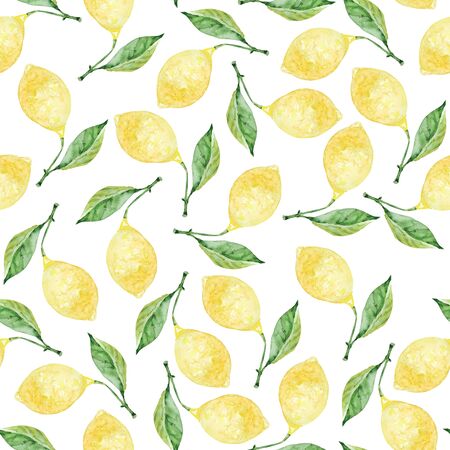 Seamless pattern with citrus fruits. Summer watercolor background. Design for fabric, scrapbooking, packaging paper, wallpaper, wrapの写真素材