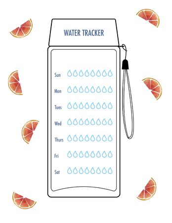 Empty Water tracker. Hydration Tracker Bullet Journal Printable. Weekly Planner. To do list and habit tracker. Page from health journal for 7 days. With watercolor grapefruit. 7 day Planner. Clipartの写真素材