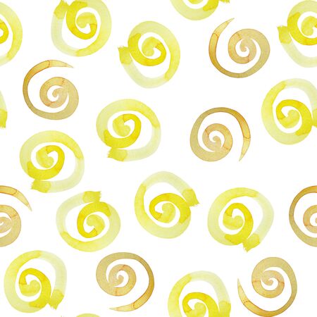 Yellow and orange Watercolor spirals background. Summer seamless pattern for wallpaper, packaging, wrapping, scrapbookingの写真素材