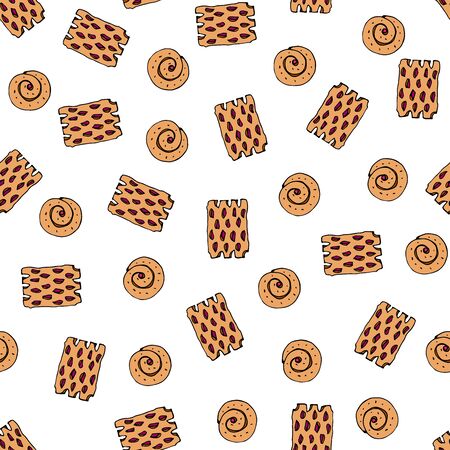 Bakery linear seamless pattern. Doodle digital paper. Food sweet elements background for wallpaper, bakery cafe menu, wrapping paper, greeting cards, invitationの写真素材