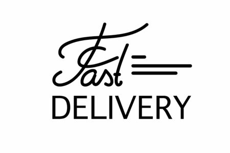 Fast delivery typographic inscription. Shipping vector template. Fast speed moving. Dynamic logo. Online service with fast delivery. For store, supermarket, website, poster, cafe.のイラスト素材