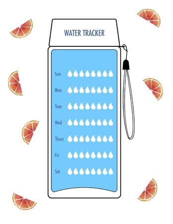 Water tracker. Hydration Tracker Bullet Journal Printable. Weekly Planner. To do list and habit tracker. Page from health journal for 7 days. With watercolor grapefruit. Seven day Plannerの写真素材