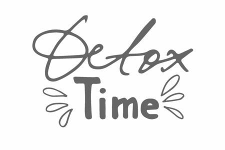 Detox Time Vector lettering illustration. Handwritten calligraphy text isolated on white background. Hand sketched typography. Gray Detox Time sign. Logo, icon, banner, tag, t-shirt designのイラスト素材