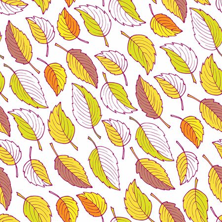 Vector background with falling leaves . Autumn Seamless pattern. Hand drawn illustration. Perfect for packaging, wrapping, wallpaper, menu,  fabric, party decor, scrapbooking, invitationのイラスト素材