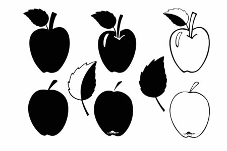 Cute apple vector icon set. Fruit apples set. Set of apples. Black and white hand drawn doodle style fruit. Sign isolated on white background. For stickers, invitations, cards, scrapbook, albums, tagsのイラスト素材