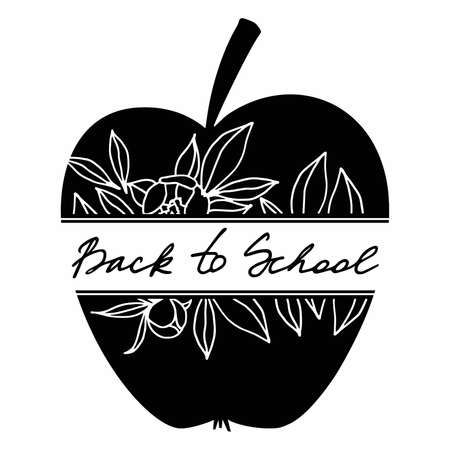 Vector apple with flower ornament and Back to school lettering. Appreciation, gratitude words lettering on fruit silhouette. Back to school quote illustration. Sublimation design for t shirt, mug.のイラスト素材