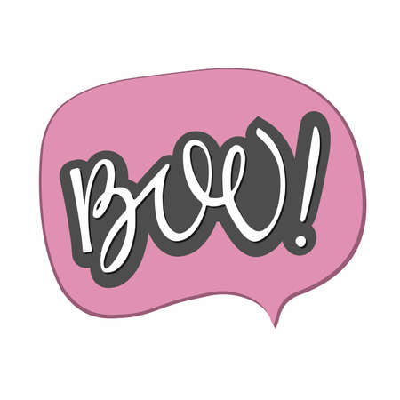 Halloween sticker. Pink talking bubble with Boo lettering on withe background. Isolated quote Hand drawn Vector halloween illustration. For poster, greeting card, banner, t-shirt print, party decorのイラスト素材