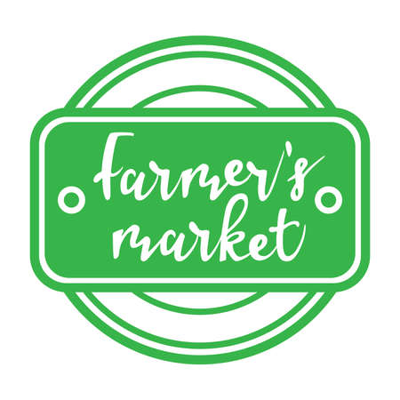 Farmers market stamp. Vector stamp. Words, text, inscription. Typography sing sticker. Can be used as label, restaurant menu . Hand drawn lettering. Inspirational eco poster.のイラスト素材