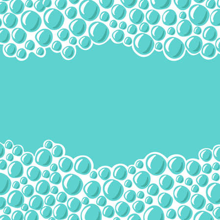 Oxygen bubbles border. Cartoon vector illustration. Hand drawn, sketch style, isolated on white background. Cleaning liquid soap foam for bath and shower. Space for your text, photo, logoのイラスト素材