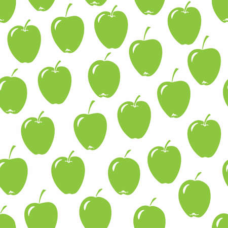 Green apple seamless pattern isolated on white background. Hand drawn vector illustration. Fruits Repeating Background. Autumn or summer backdrop. Textile design, healthy fabric decor.のイラスト素材