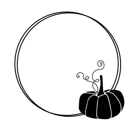 Autumn frame with pumpkin. Fall, Halloween, Thanksgiving day Hand drawn decor element. Design for Card, t-shirt, invitation, congratulation with pumpkin and place for text, message, photo, save dateのイラスト素材