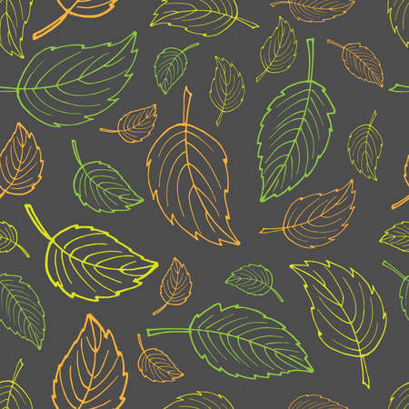 Vector background with falling leaves. Autumn Seamless pattern. Hand drawn leaves on dark gray. Perfect for packaging, wrapping, wallpaper, menu,   fabric, party decor, scrapbooking, invitationのイラスト素材