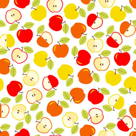 Apple seamless pattern. Vector illustration. Design for fabric, scrapbooking, packaging paper, wallpaper, wrapping, cafe menu. To decorate harvest, back to school, thanksgiving partyのイラスト素材