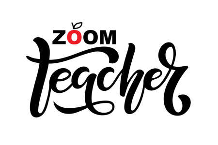 Zoom Teacher lettering with apple sketch element. Back to school. Quarantine Distance Learning education. Teacher Shirt Design. Back to school gift. Vector illustration.のイラスト素材