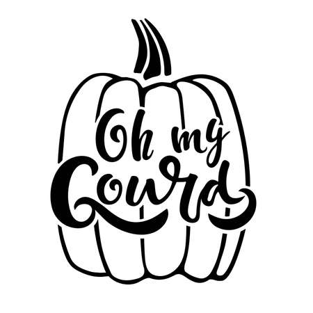 Oh my Gourd handwritten lettering wits hand drawing pumpkin sketch. Vector calligraphy Vector Silhouette Farm Print. For card, print, invitation, t-shirt design, harvest, thanksgiving party decor.のイラスト素材