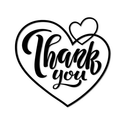 Heart sticker with Thank You Text. Wedding Handwritten lettering. Typography poster on white background. Celebration quote Flat Vector Design Template Element. Card, print, invitation, t-shirt designのイラスト素材