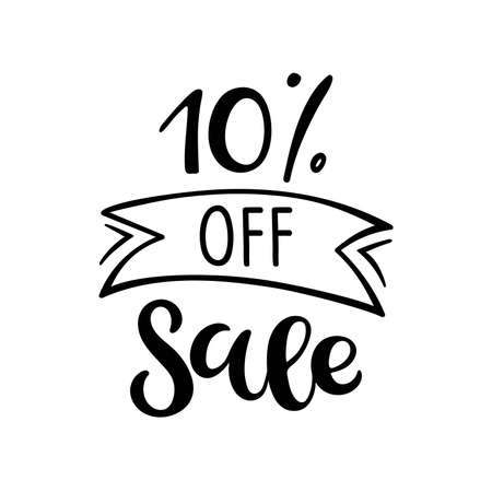 10 percent off Sale lettering. Vector calligraphy. Handwritten text. Sketch Hand drawn Sale sign. For card, poster, sale billboard, banner, badge, icon, tag. Sketch discount collection - 10 percent.のイラスト素材