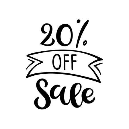20 percent off Sale lettering. calligraphy. Handwritten text. Sketch Hand drawn Sale sign. For card, poster, sale billboard, banner, badge, icon, tag. Sketch discount collection - 20 percent.のイラスト素材