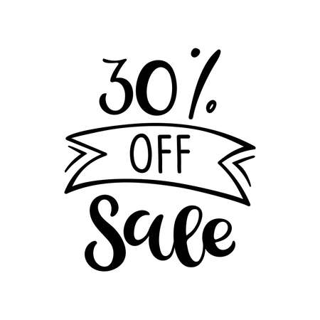 30 percent off Sale lettering. Vector calligraphy. Handwritten text. Sketch Hand drawn Sale sign. For card, poster, sale billboard, banner, badge, icon, tag. Sketch discount collection - 30 percent.のイラスト素材