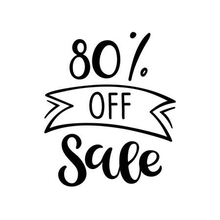 80 percent off Sale lettering. Vector calligraphy. Handwritten text. Sketch Hand drawn Sale sign. For card, poster, sale billboard, banner, badge, icon, tag. Sketch discount collection - 80 percent.のイラスト素材