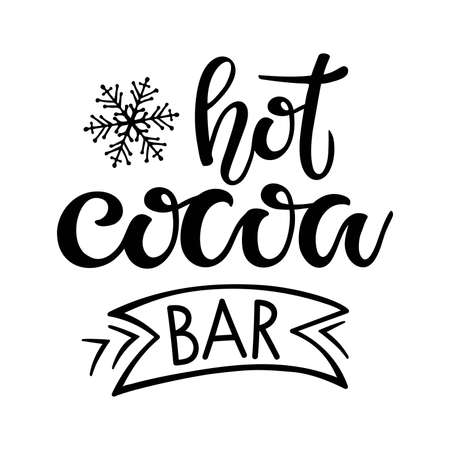 Hot Cocoa bar lettering sign. Text with snowflake isolated on white background. Hot Cocoa Quote hand drawn Silhouette Art. Wedding Hot Chocolate Bar Sign. Cafe, restaurant Menu. Christmas sketch.のイラスト素材