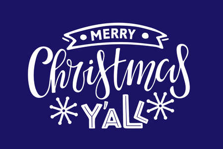 Merry Christmas you all lettering. Design for banner, flyer, brochure, card, poster. Ink illustration. Hand drawn modern calligraphy. Vector Winter time illustration. Holiday greetings quote isolated.のイラスト素材