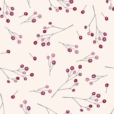 Winter holly berry seamless pattern. Vector illustration. Cold season repeated background. Hand drawn design for wallpaper, wrapping, scrapbooking, print, manufacturing. Winter Nature illustrationのイラスト素材