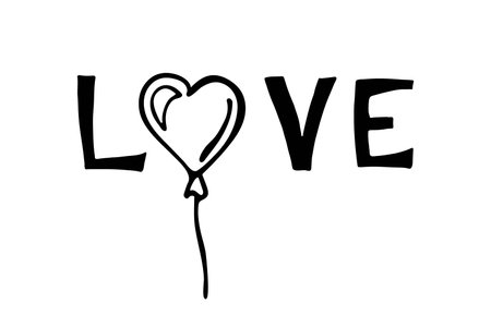 Love text with heartshape balloon. Hand written lettering. Valentine's Day or International Women's Day, Wedding element for poster, banner, card, badges, t-shirt, prints. Lover sign. Love letteringのイラスト素材