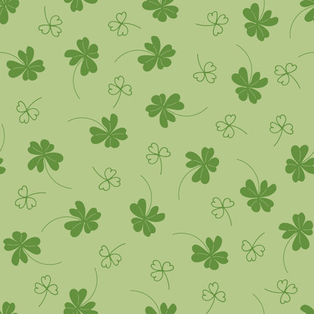 Floral seamless pattern. Saint Patricks day background with shamrock. Vector illustration in green color. Clover Ireland symbol pattern. For wallpaper, banner, invitation, wrapping, textiles.のイラスト素材