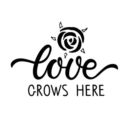 Love grows here calligraphy lettering with floral elements. Hand drawn design for banner, brochure, card, poster. Spring time illustration. Spring Sublimation, seasonal spring holidayのイラスト素材