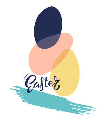 Happy Easter lettering, easter eggs, brush stroke. Color vector illustration for cards, home decor, shirt design, invitations for holiday. Easter Egg Paint. For manufacturers and sellers of food dyes.のイラスト素材