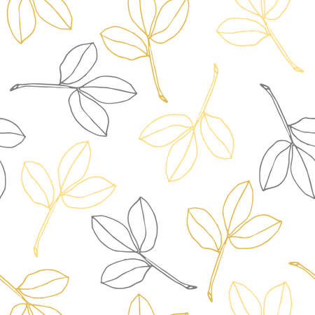Branches seamless pattern. linear contour on white background. Vector Hand drawn Doodle style. Digital paper for scrapbooking, digital creativity, gift packaging, fabric, wallpaper, other surfaces.のイラスト素材