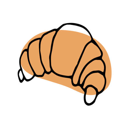 Croissant sketch on white background. Sweet baked dessert pastrie. Dessert Bakery In Hand Drawn Vector Style for menu, cafe, restaurant, poster, banner, emblem, sticker, placard.のイラスト素材